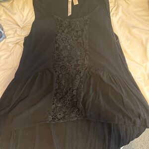 Black Sleeveless Top with Lace Detail